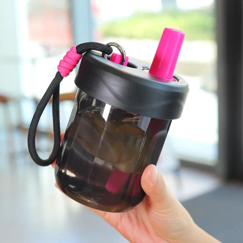 Plastic Water Cup for Women Simple Portable Tea and Water Separation Student and Child Anti-fall Korean Style Cute Straw Cup