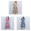Vintage Floral Print A Line Dress With Button Front For Ladies Summer Casual Wear