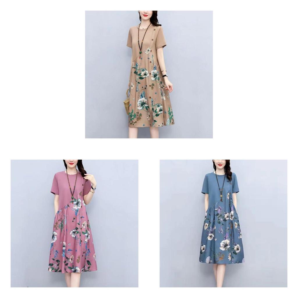 Vintage Floral Print A Line Dress With Button Front For Ladies Summer Casual Wear