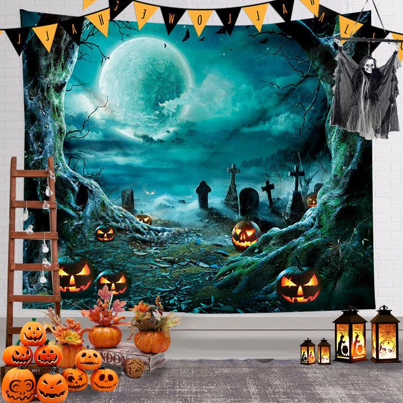 Halloween Decor Tapestry Spooky Pumpkin Lantern Wall Tapestry Home Decor Hippie Horror Tapestry Room Wall Decor Backdrop Fabric