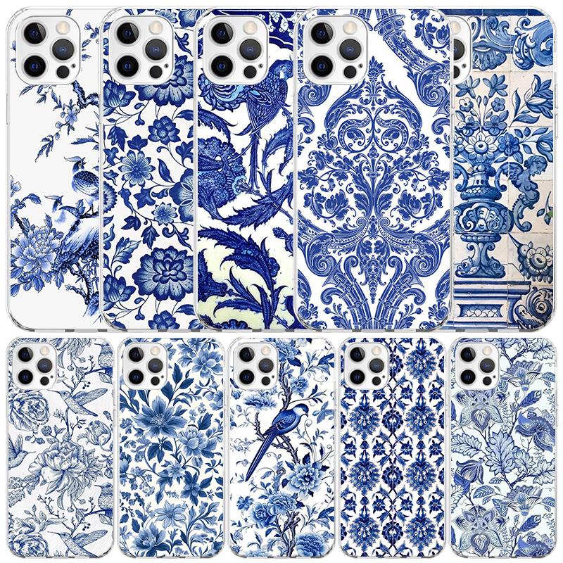 Blue And White Porcelain Soft Cover for iPhone 16 17 Air 15 14 Pro Max 16E Phone Case 13 Mini 12 11 7 SE 8 Print Pattern Fit Cas
