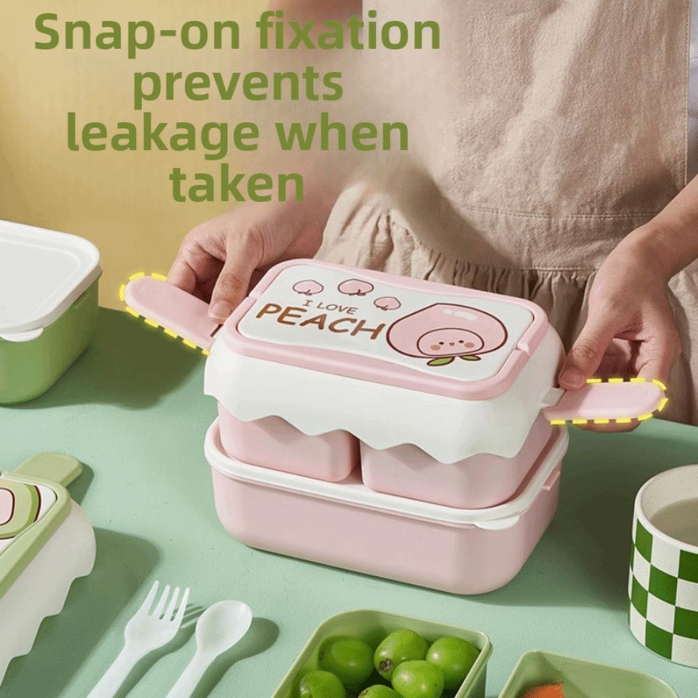 Drop-proof Plastic Lunch Box Double Layered Compartment Lunch Box Cartoon Lunch Box  Worker