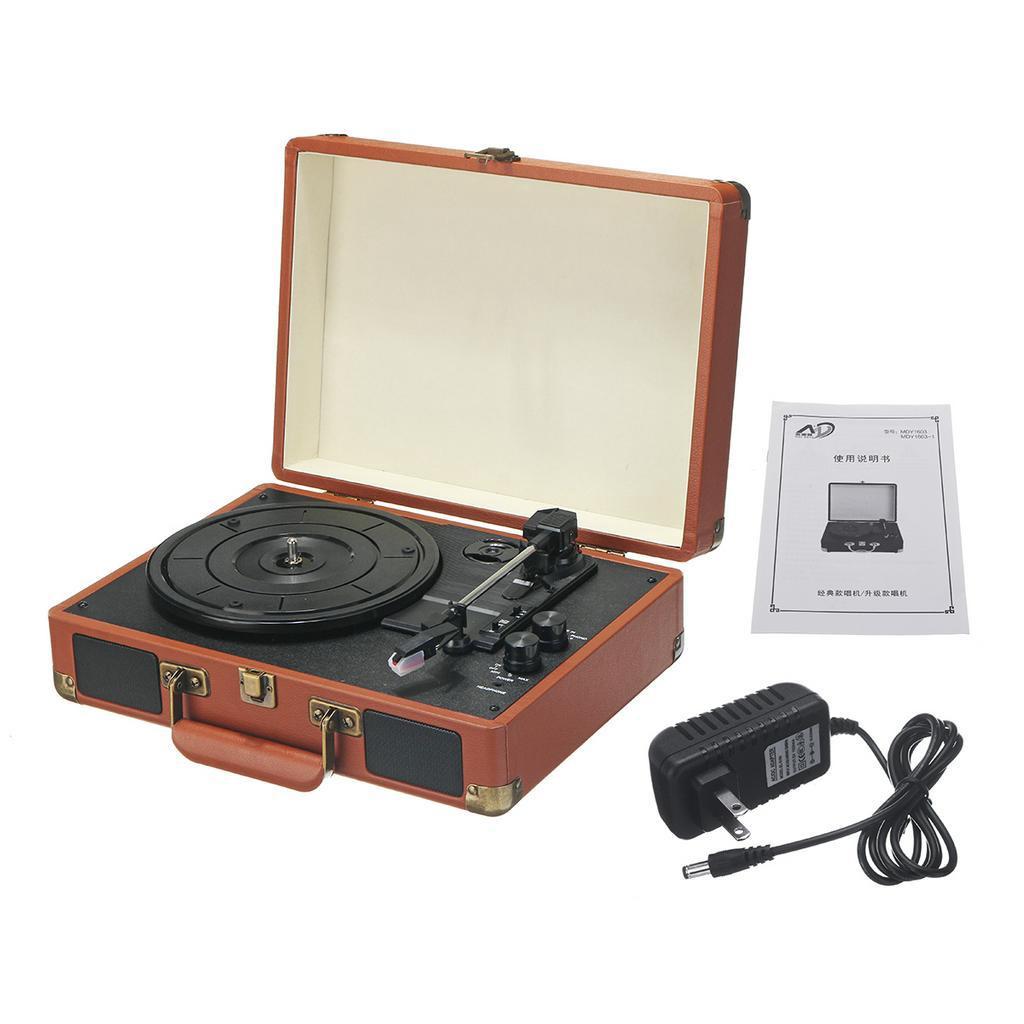 33/45/78 RPM Vintage Brown Wireless bluetooth ortable Suitcase Turntable Vinyl Record Phone Player Aux-in Line-out Hot 100-240V 35x25.5x12cm