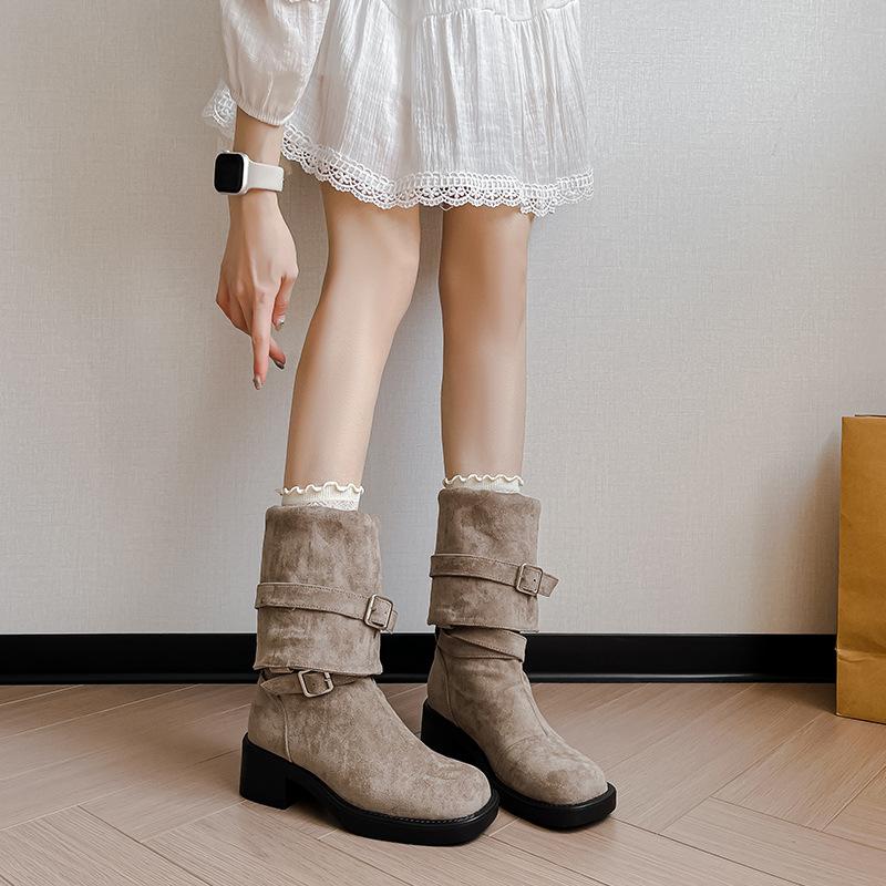 Two Wear Suede But Knee Boots Women's 2025 Autumn New Fashion Pleated Stacking Boots Maillard High Boots