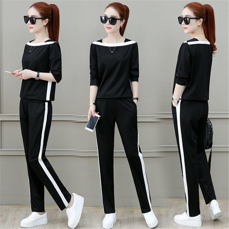 Women 2 Piece Tracksuit Set Color Block Long Sleeve Top Striped Jogger Pants Casual Sports Outfit