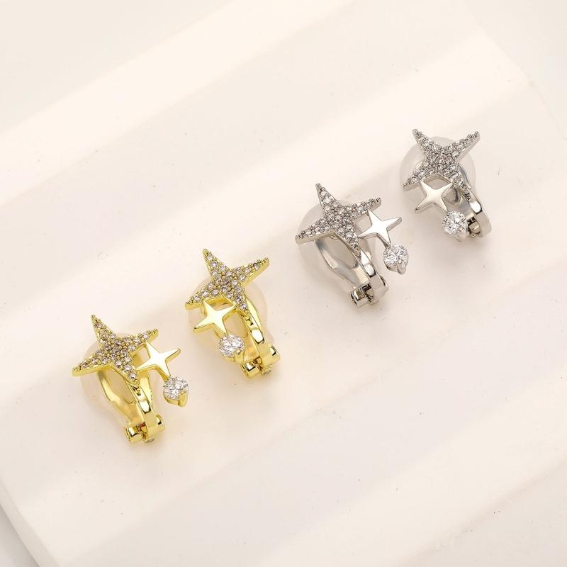 Shimmering Zircon Star Ear Clips Women Cuff Earrings Easy to Wear Copper Texture Suitable for Daily Wear and Parties