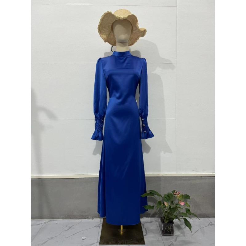 Women's Pleated Waist Tie Long Sleeve Dress