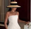 Sombrero de Paja de Verano Estilo Hepburn Ala Ancha Sombrero Elegante Francés para Damas Sombrero de Sol para Viajes a la Costa Sombrero