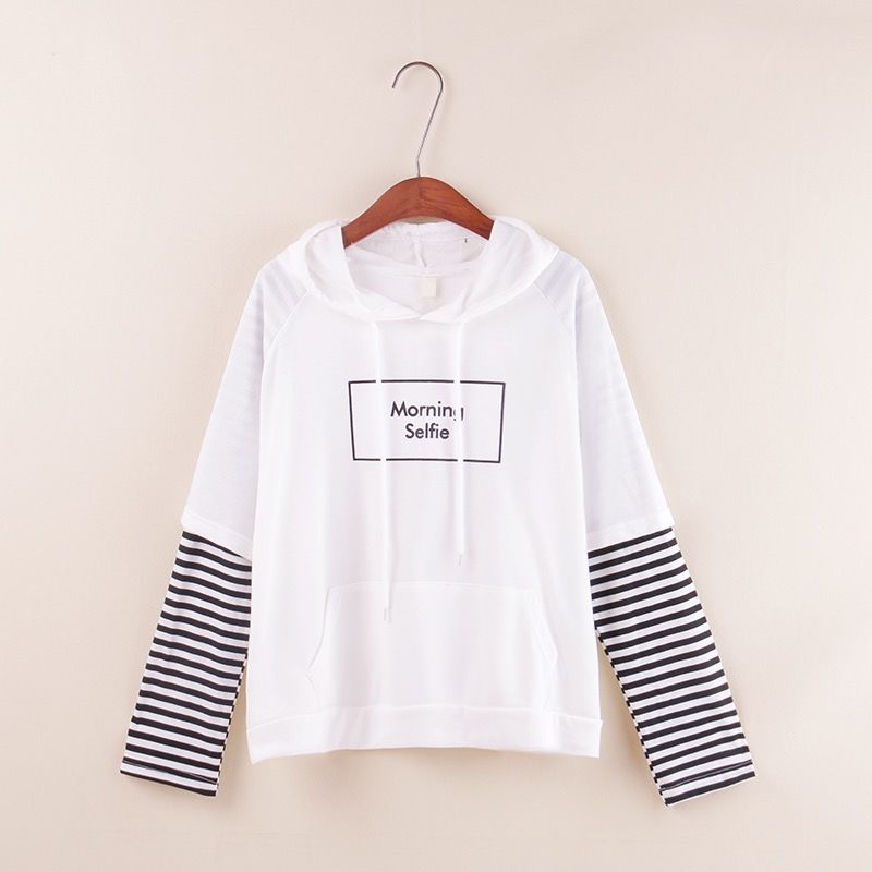 Koreański patchworkowy t-shirt w stylu harajuku fałszywe dwa kawałki tęczowe paski z długim rękawem luźna koszulka O-neck damskie koszulki