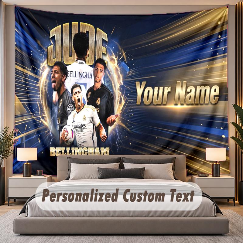 Custom Name Text Tapestry Jude Bellingham Personalized Polyester Wall Tapestry For Bedroom And Room
