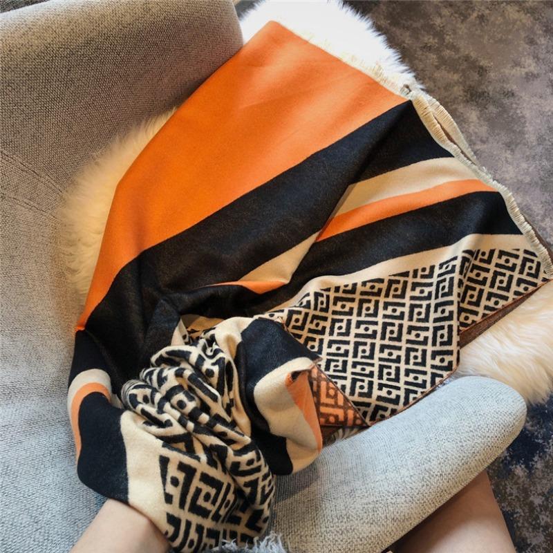 Warm Scarf Women, Winter New Letter Color Matching Imitation Cashmere Double-sided Air-conditioned Room Shawl Scarf Summer