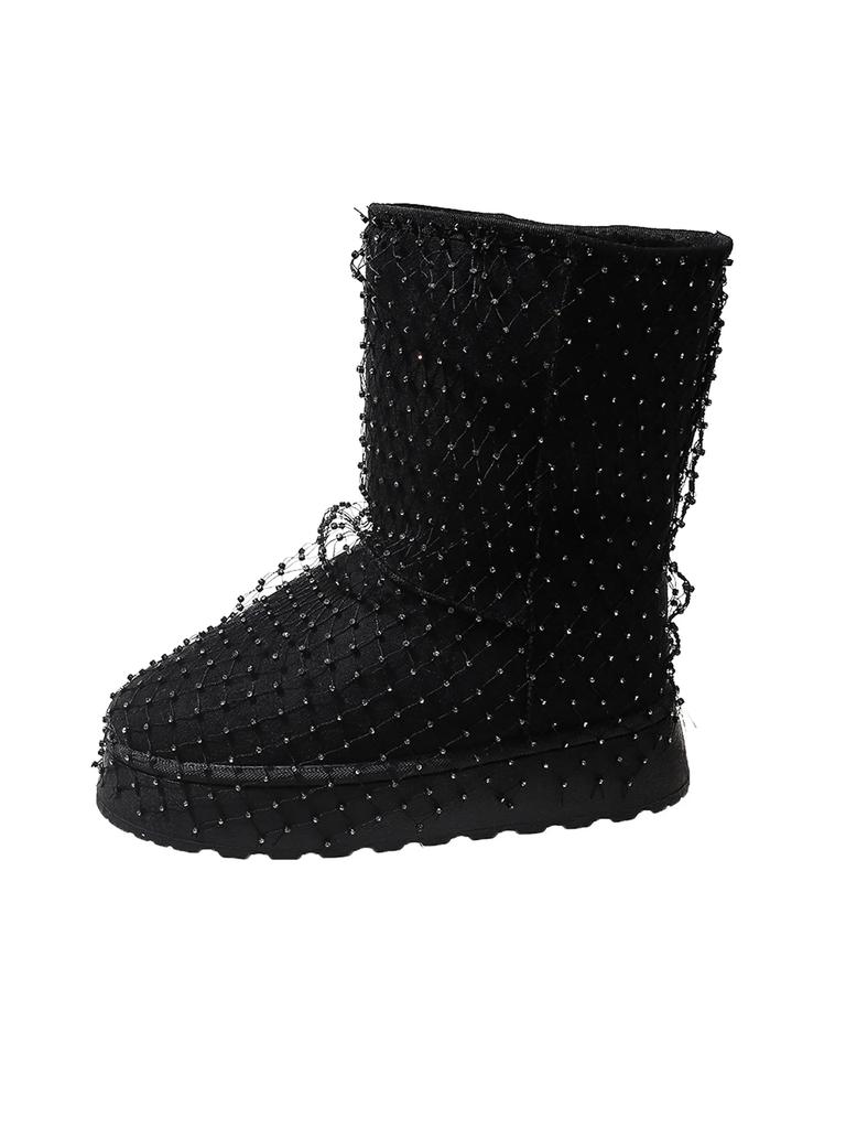 Fashion Women Shoes 2024 New Winter Hollow Fishnet Fashion Women Boots Lightweight Flat Shoes Outdoor Comfortable Platform Boots Women