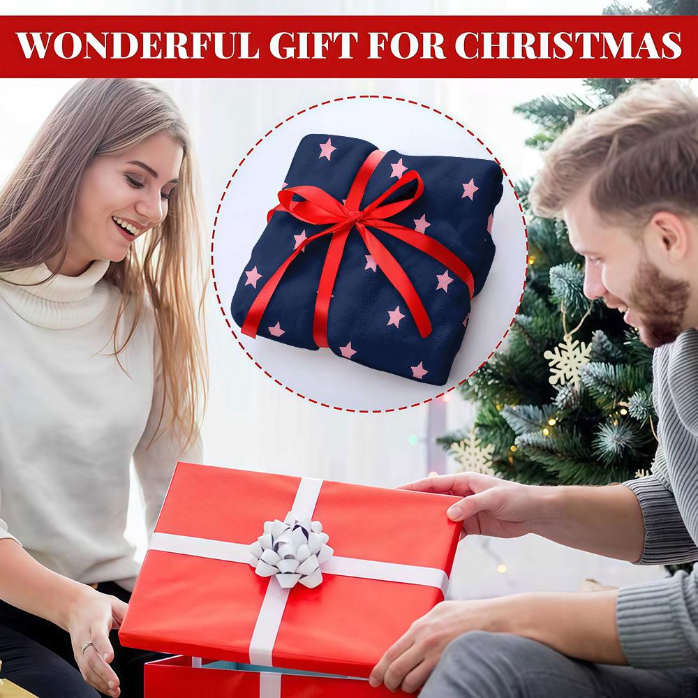 Navy Blue with Pink Stars Winter Summer Flannel Blanket Throw Fleece Soft Fuzzy Plush Cozy Fleece Blankets for Sofa Ideal Gifts