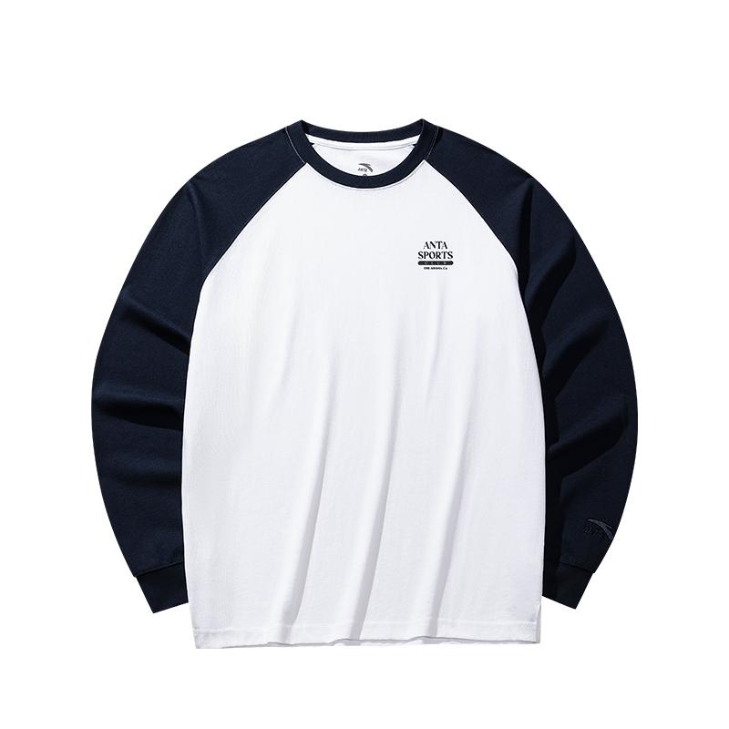 Anta Lifestyle Series Letter Splicing Round Neck Breathable Versatile Long Sleeve T-Shirt Men Tops 152538402-1