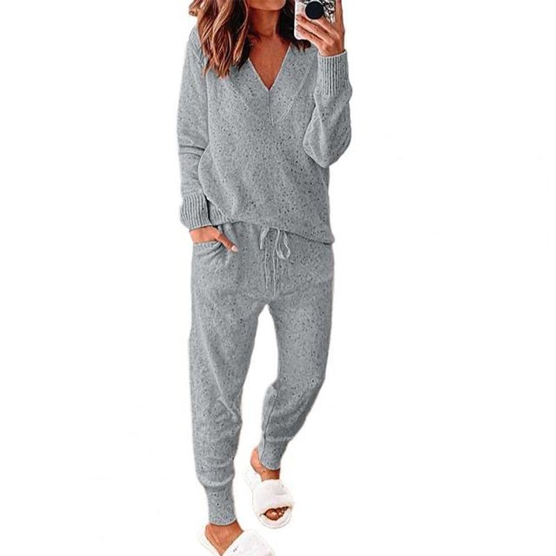 

New Sweater V-Neck Trousers Two-Piece Set Sweatshirt V Neck Pants Two-piece Set Grey XL