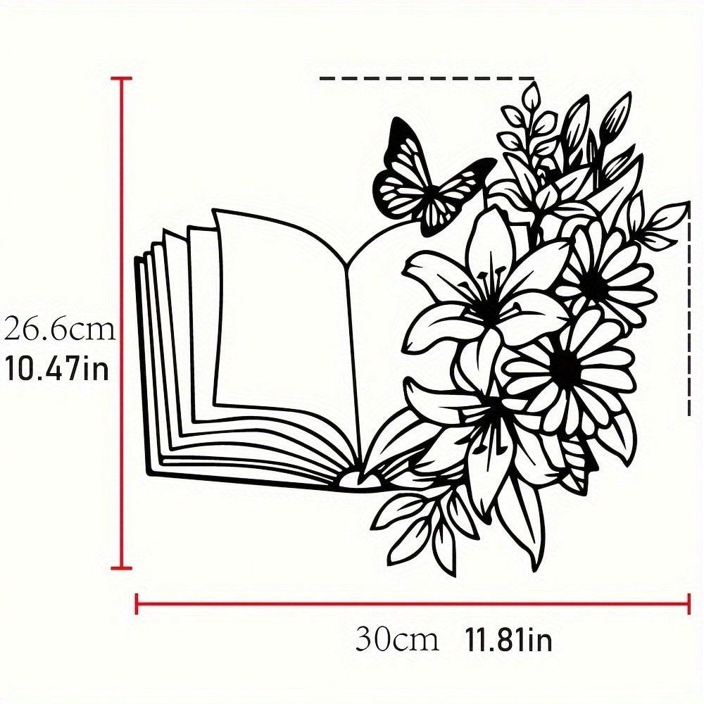 

Elegant Metal Wall Art Book Floral Design Modern Geometric Home Office Living Room Decor Book Lover Halloween Christmas New Year Gift разноцветный