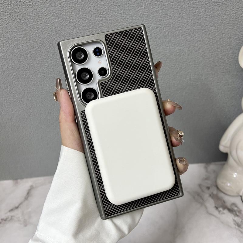 Carbon Fiber Texture Magnetic Phone Case For Samsung S25 Ultra S24 FE S23 Plus Wireless Charge Shockproof Hard PC Bumper Cover