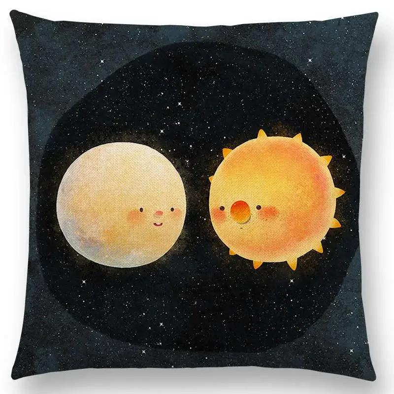 Neuankömmling Bunte Träume Schwarze Katze Niedliche Mädchen Magische Sonne Mond Warm Stern Kissenbezug Autoabdeckungen Sofa Wurfkissenbezug