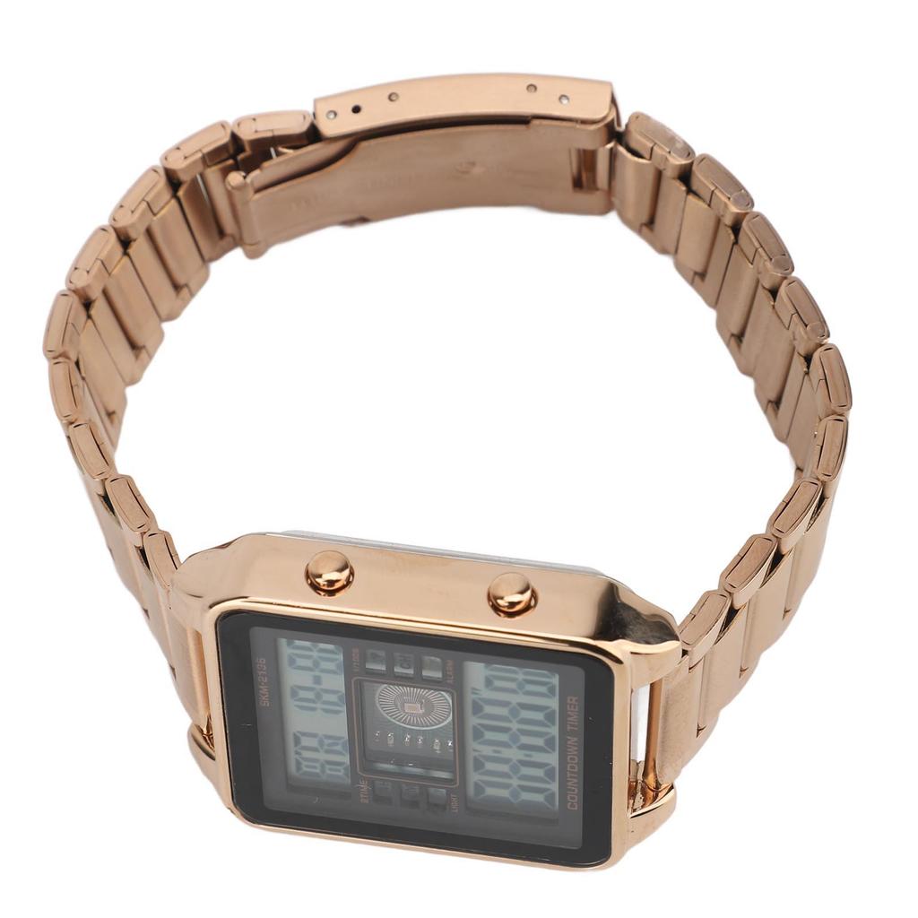 Digital Watch for Men Countdown Function Calendar Alarm Clock Waterproofing Stainless Steel Band LED Electronic Watch