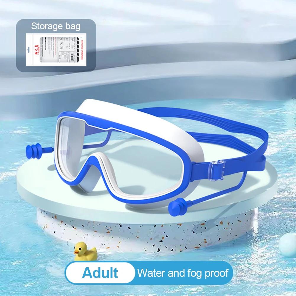 Ochelari de înot HD cu cadru mare, stiluri pentru adulți și copii, anti-ceață, ochelari de scufundări cu dopuri de urechi dintr-o bucată, echipament de înot