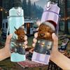 1PC Bear In Bucket Christmas 750ml Color Plastic Sports Water Bottle Leakproof Flip Straw Lid Suitable for Sports Office Home Use