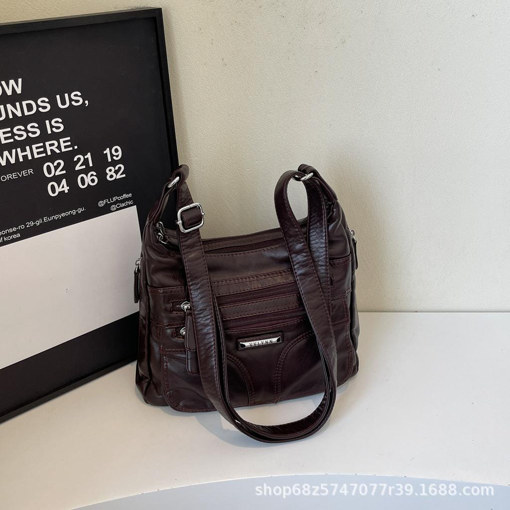 2025 New Fashion Retro Large Capacity Crossbody Bag Women's Trend Versatile PU Soft Leather Casual Lightweight Shoulder Bag