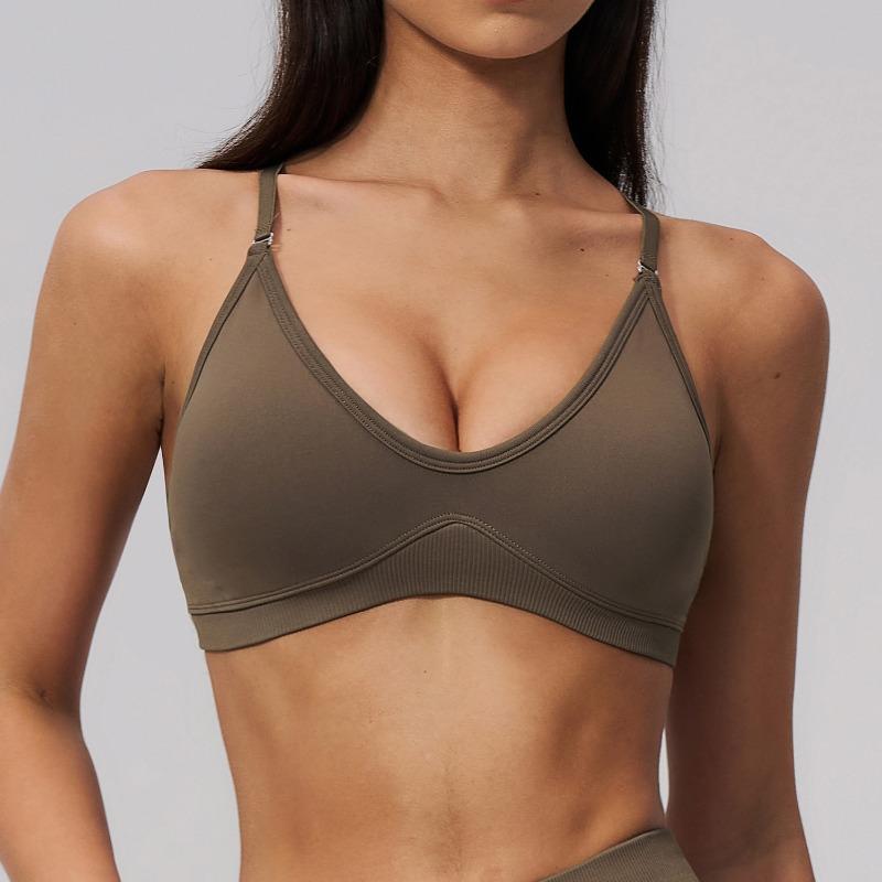 Threaded Sports Bra Neck Separate Shoulder Strap Cross Back Running Casual Sports Yoga Bra Women