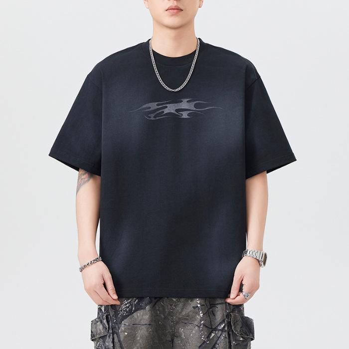 

Летняя Тяжелая 300г Футболка с Принтом и Рукавами из Чистого Хлопка для Мужчин, Свободного Японского Стиля 4XL чёрный