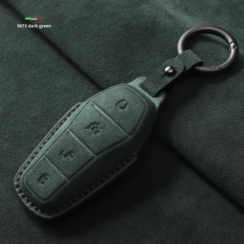 Suede Leather Car Key Case Cover Key Bag For Byd Han Ev Tang Dmi Song Pro Qin Plus Dolphin Yuan Protect Set Car Accessories