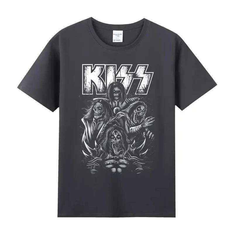 Kiss Rock Metal Band T-shirt Printed Cotton Round Neck Short Sleeve Men's and Women's Fashion Street Pop Fried Street T-shirt