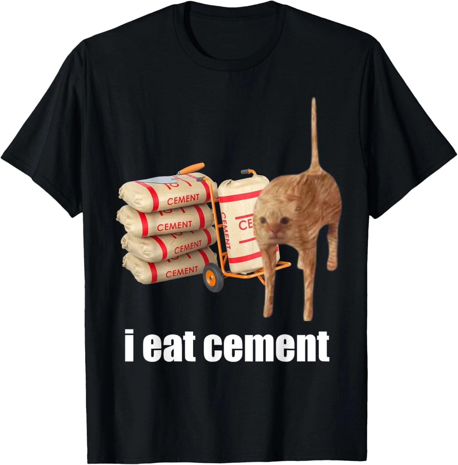 I Eat Cement Cursed Cat Funny Weird Meme T-Shirt XXL