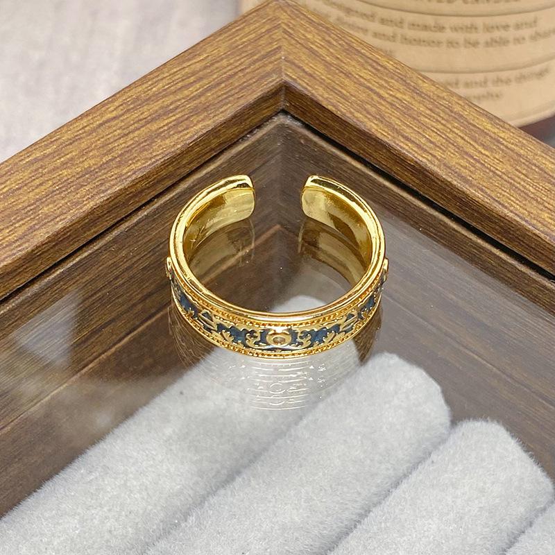 Medieval Vintage Colored Enamel Flower Butterfly Opening Ring Female Retro Niche High-End Light Luxury Ring