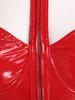 Womens PU Leather Crop Top Cutout Short Sleeve Push-up Underwire Built-in Thong Mini Skirt Rave Clubwear