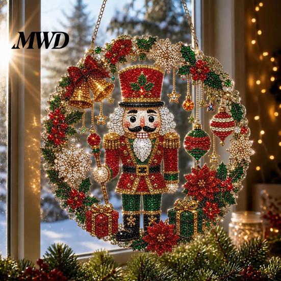 Hanging String Decoration Christmas Faux Diamond Art Suncatcher, 2D Flat Window Ornament, Seasonal Home Accents Beaded Pattern Acrylic Holiday