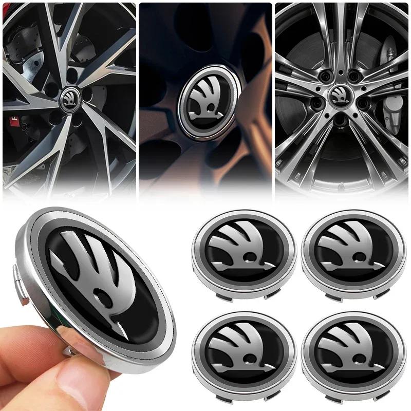 60mm Car Wheel Center Hub Cap Rim Cover Emblem Stickers For Skoda Octavia X4 Rapid Kodiaq Karoq Superb Fabia Kamiq VisionS