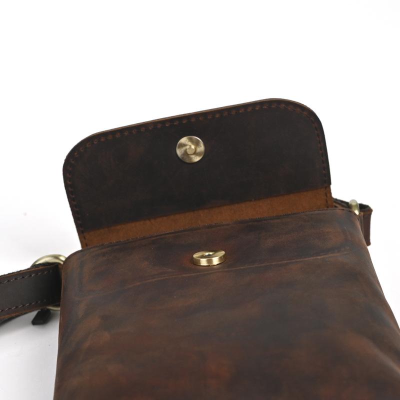 Gender-Neutral Vintage Sling Bag - Pull-Up Leather Crossbody Purse, Compact Cowhide Shoulder Bag with Phe Pocket