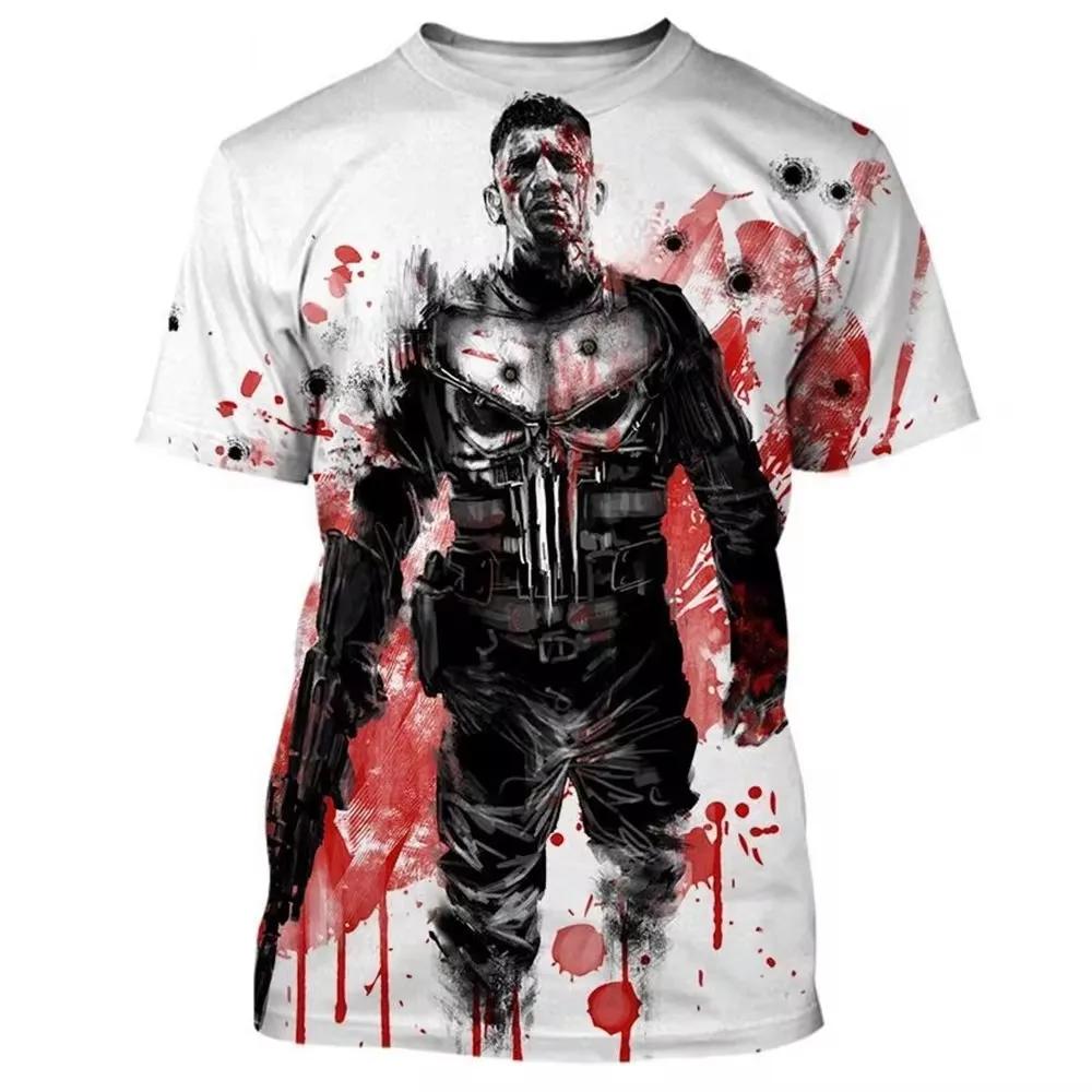 Moda Estiva Sparatoria Magliette a Maniche Corte Stampate in 3D Il Punitore Camicia Casual Personalità Maglietta da Uomo Girocollo Top per Bambini