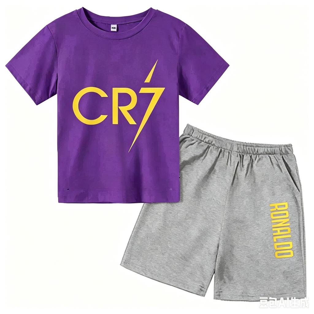 Summer CR7 Printed Short Sleeve Children Set Casual Fashion Tops and Shorts 2pcs Set Kid Boys Girls Sports Tshirts Set Outfits