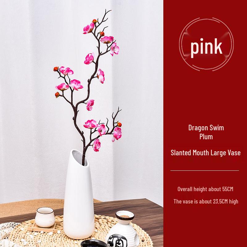 Artificial Plum and Peach Blossom Branch Ornament for Living Room - Dried Flowers Bonsai Arrangement In Pot for Indoor Winter Decoration