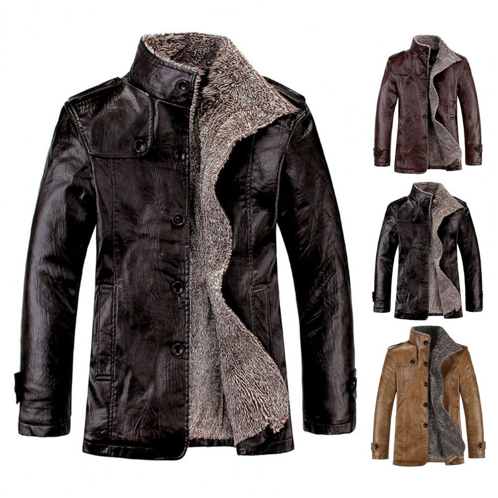 Autumn Winter Wear Resistant Men Jacket Faux Leather Men Jacket Lapel for Men Plus Size