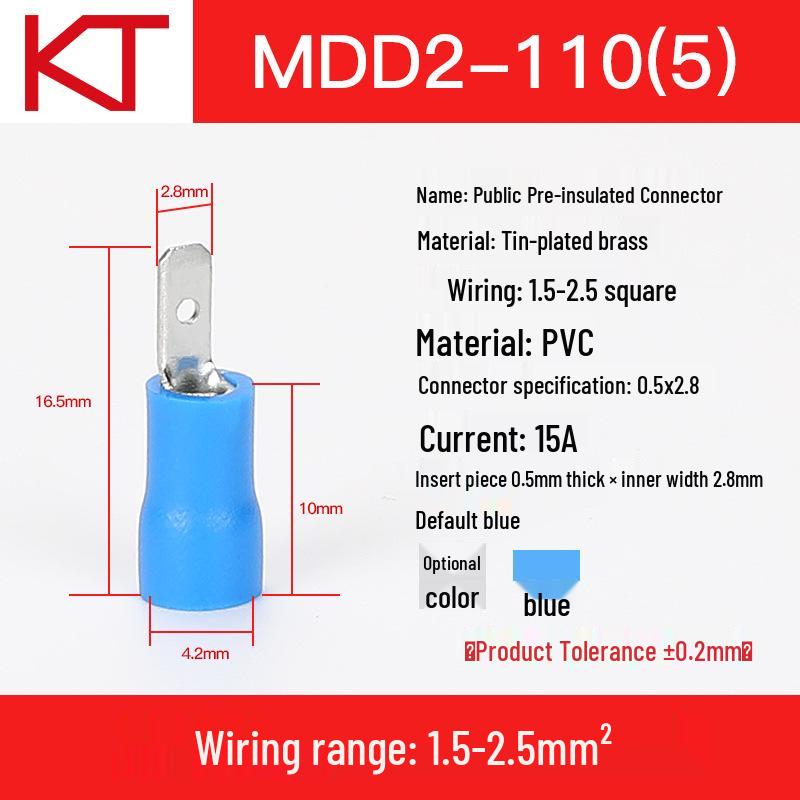 KT KST MDD2-110/187-250 Male Pre-Insulated Crimp Terminal Pins, 1000 Pcs