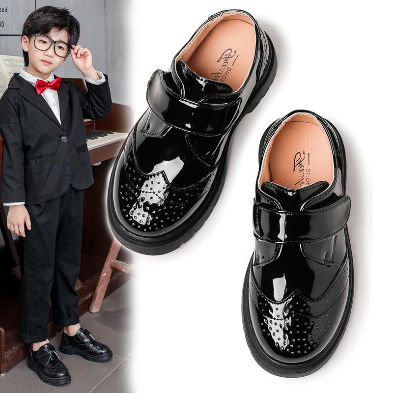 Boys' Black Leather Shoes Soft Sole, Korean-Style, for Spring/Autumn 2025 School Performance.