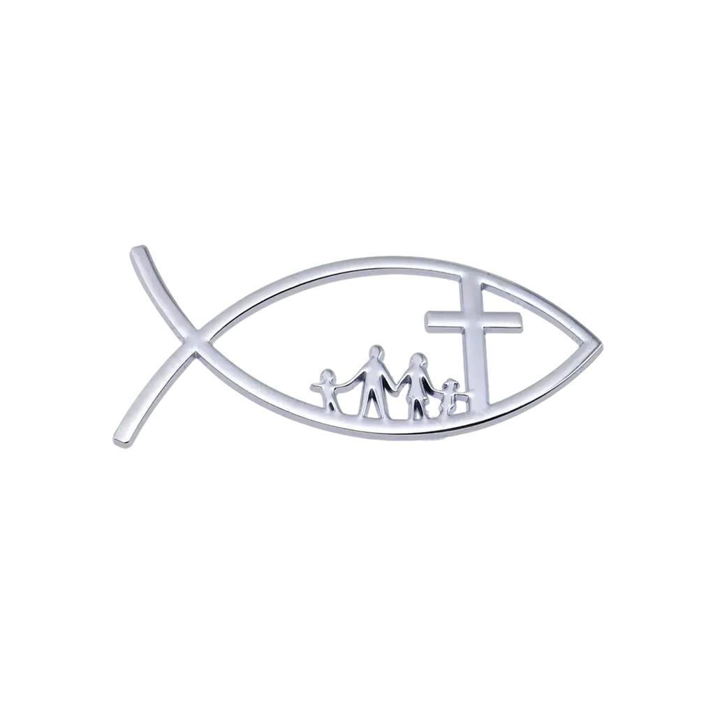 Christian Cross Fish Emblem Sticker 3D Car Jesus Fish Decal Sticker for Car Window Bumper Automotive Jesus Fish Badge