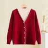 Chinese women's clothing new fake two-piece sweater top short knitted sweater mother autumn clothing middle-aged and elderly bottoming shirt