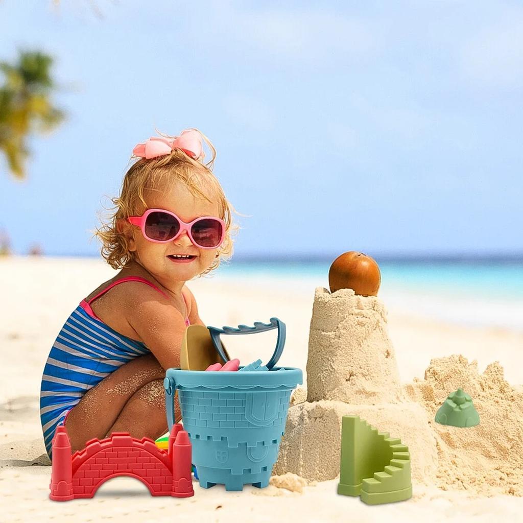 Beach  Toys Set 6 Castle Models Summer Outdoor Toy Bucket  Mold Shovel Rake For Toddlers