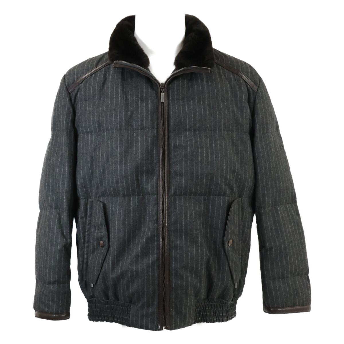 

Brioni [Excellent Condition/Domestically Authorized] Striped Wool x Cashmere Beaver Fur Collar Jacket M Charcoal grayUsed