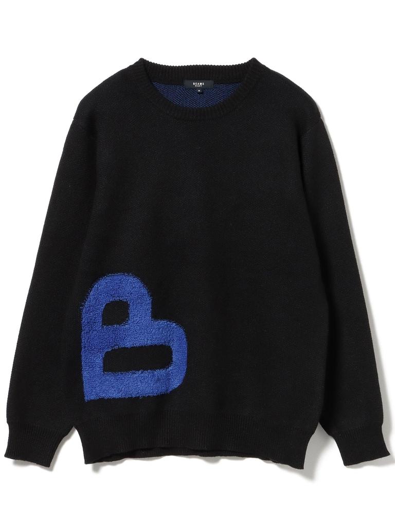 BEAMS HEART Men's Large Size Knit B-HEART Logo Knit BEIGE M