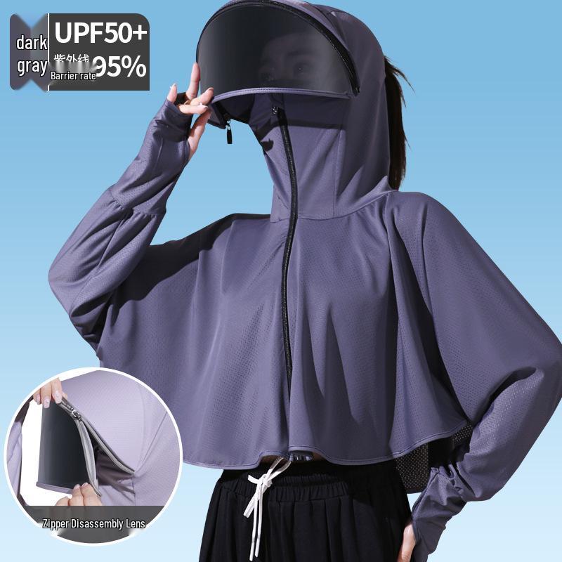 Women's Summer Ice Silk Sun Protection Clothing Set: Breathable Anti-UV Cycling Face Mask & Full Face Neck Guard.