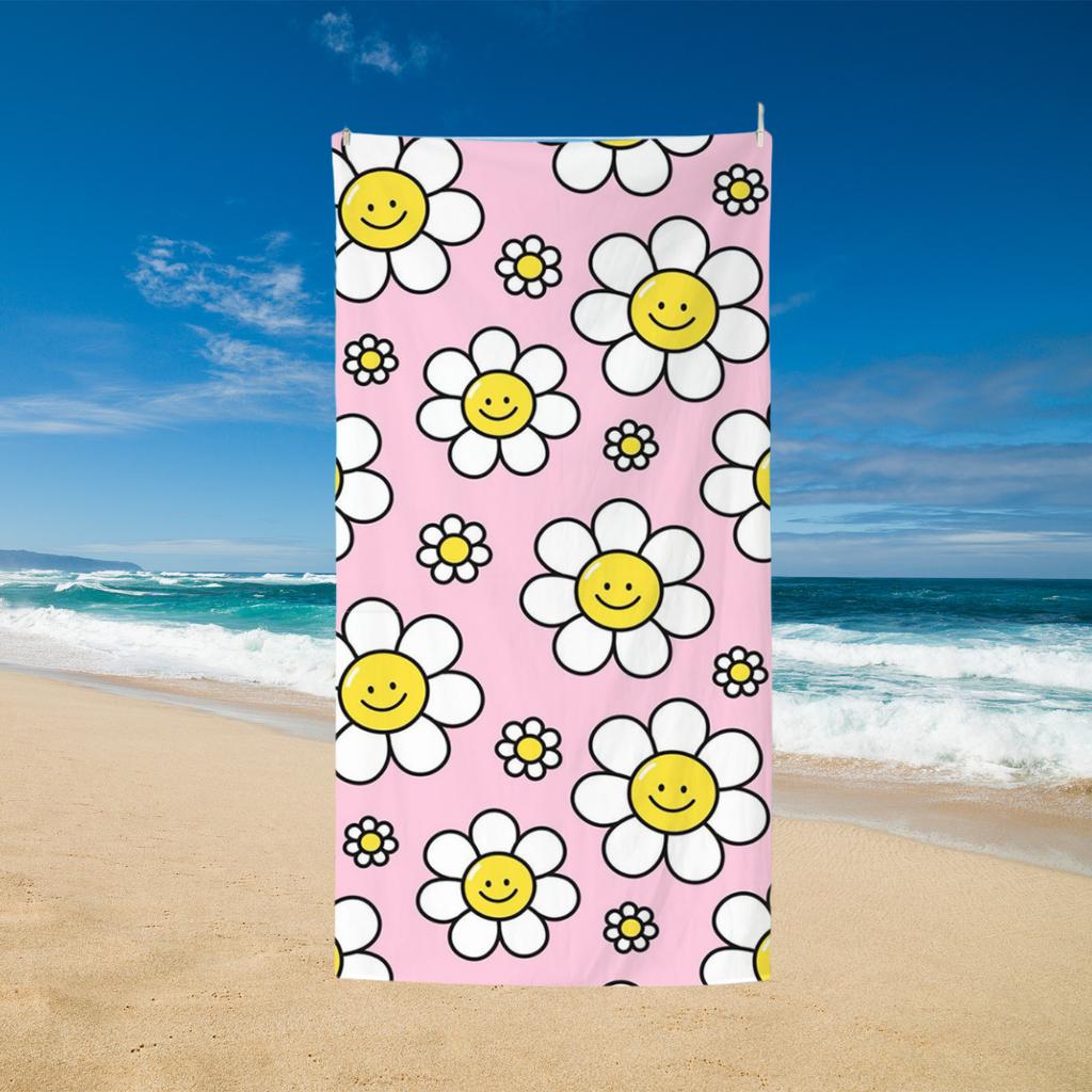 Ins-Style Flowers Beach Towel, Digital Printing Thin Quick-Dry Anti-Sand Microfiber Lightweight for Swim Yoga Travel Gym Gift