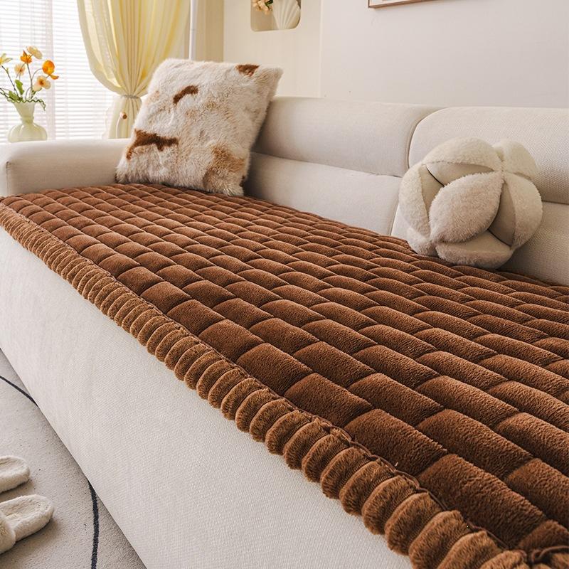 Light Luxury Style Sofa Cushion Milk Velvet 1-piece Straight Row Anti Slip Short Plush Couch Cushion Machine Washable Autumn Winter Seat Mat Pad